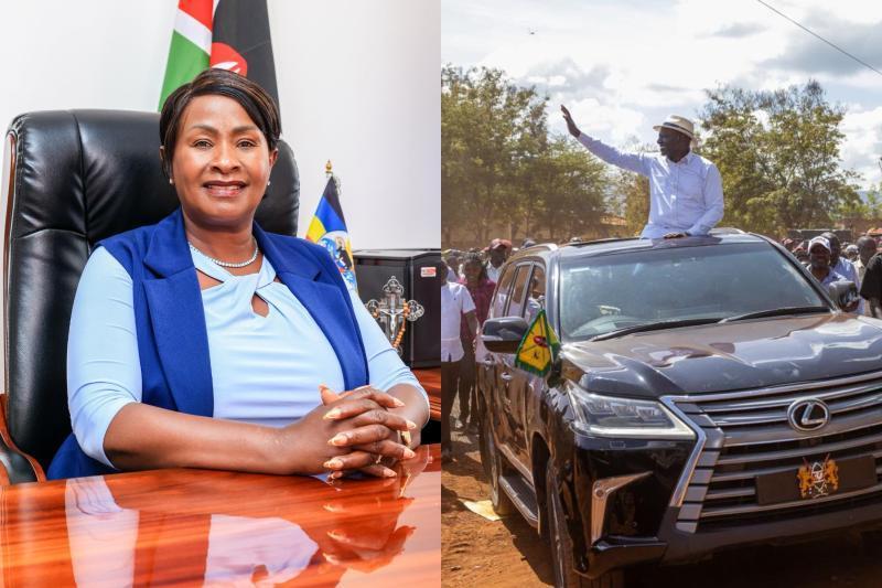 Collage photo of Wavinya Ndeti and President William Ruto.